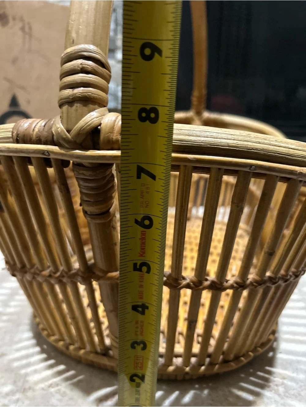 Vintage Bent Bamboo and  Natural Rattan Handled Basket
